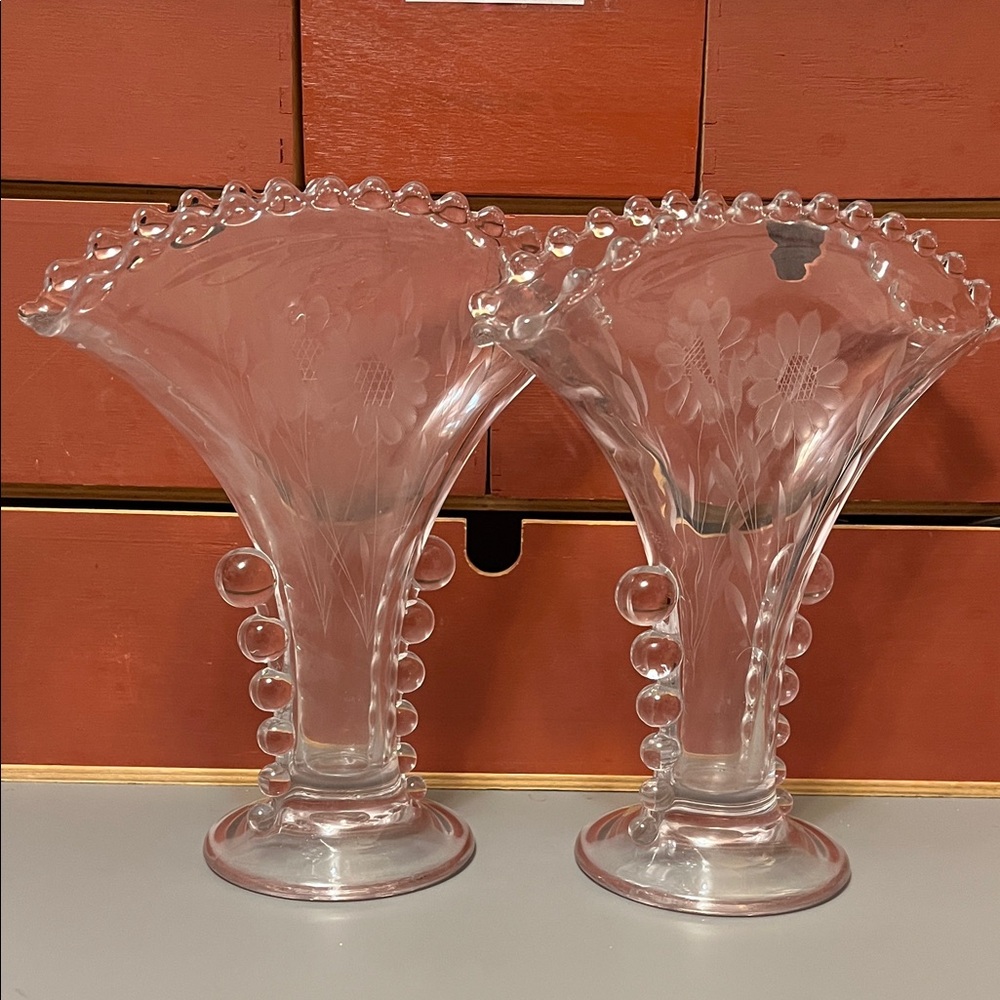 Vintage Hughes MCM Corn Flower Candlewick Fan Vase, Imperial Glass Company